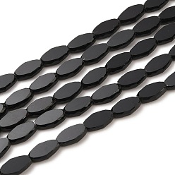 Schwarz Normale Glasperlen Stränge, facettiert, ellipsenförmige, Schwarz, 10.5x6x3 mm, Bohrung: 1.2 mm, ca. 50 Stk. / Strang, 21.26'' (54 cm)