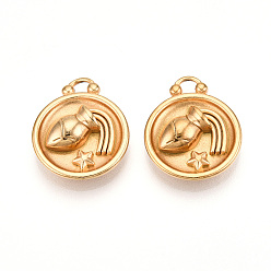 Водолей 304 подвески из нержавеющей стали, плоский круглый шарм с двенадцатью созвездиями, реальный 18 k позолоченный, ионное покрытие (ip), Водолей, 20.5x17x3~4.5 мм, отверстие : 2.5x2.7 мм