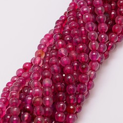 Камелия Натуральные полосатые агатовые / полосатые агатовые нити, окрашенные, граненые, круглые, камелия, 6 мм, отверстие : 1 мм, около 56~58 шт / нитка, 14 дюйм