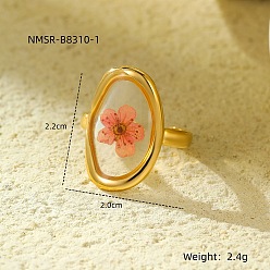 Цветок Стабилизированные цветы 304 открытые кольца-манжеты из нержавеющей стали и эпоксидной смолы для женщин, золотые, цветок, 22x20 мм, размер США 4 1/4~14 (15~23 мм)