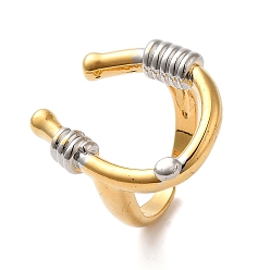 Platinum & Golden U-Shape Brass Open Cuff Rings for Women, Cadmium Free & Lead Free, Platinum & Golden, 24mm, Adjustable