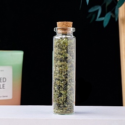 Olive Jade Натуральные оливковые нефритовые чипсы в стеклянной бутылке с пробковой крышкой, образцы минералов, желающие украшения из бутылок для украшения домашнего офиса, 70x22 мм