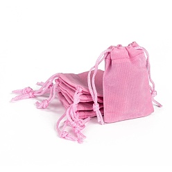Pink Rectangle Velvet Pouches, Gift Bags, Pink, 7x5cm