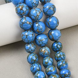 Dodger Blue Synthetic Gold Line Turquoise Graduated Beads Strands, Dyed, Smooth Round, Dodger Blue, 6~12mm, Hole: 1~1.4mm, about 53pcs/strand, 17.32''(44cm)