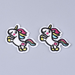 Colorful Computerized Embroidery Cloth Iron On Patches, Costume Accessories, Appliques, Unicorn, Colorful, 30x43x1.5mm