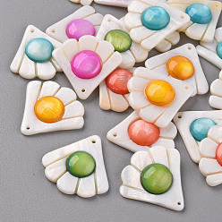 Mixed Color Natural Freshwater Shell Pendants, Dyed, Fan, Mixed Color, 26.5x27x5.5mm, Hole: 1.2mm