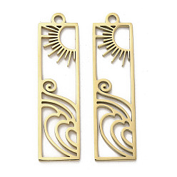 Золотой 304 подвески из нержавеющей стали, полый, прямоугольник с солнечным шармом, золотые, 40.5x11x1.5 мм, отверстие : 2 мм