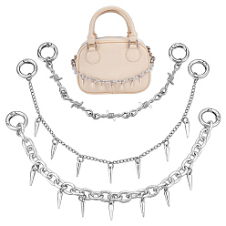 Platine 6 pièces 3 styles de chaînes à câble en aluminium pour bottes, avec pendentifs en alliage et anneaux de portail à ressort en alliage, platine, 220~284mm, 2 pcs / style