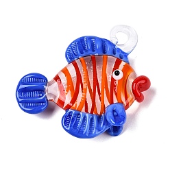 Королевский синий Подвески лэмпворк ручной работы, тропических рыб, королевский синий, 41~45x48~50x15~16 мм, отверстие : 4~5x5~6 мм