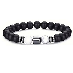 Обсидиан Браслеты из натурального матового черного обсидиана, говлита и синтетического немагнитного гематита для мужчин, круглые, 7-1/2 дюйм (19 см)