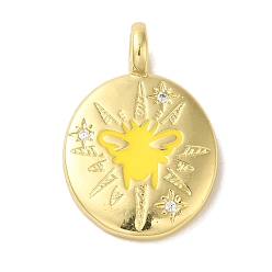 Бабочка Латунные микро проложить кубического циркония подвески, с эмалью, без кадмия, без никеля и без свинца, реальный 18 k позолоченный, овальные, бабочка, 25x17x6 мм, отверстие : 3.8 мм