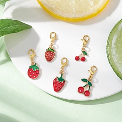 Золотой Подвесные украшения из эмалевого сплава в виде клубники и вишни, Сплав с застежками когтя омара, золотые, 26.5~34 мм, 5 шт / комплект