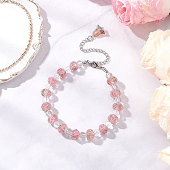 Pink Браслеты из бисера в технике лэмпворк для женщин, рондель с внутренним цветком, со стеклом, граненые, розовые, 7-7/8 дюйм (20.1 см)