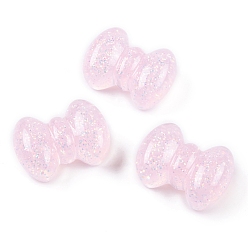 Lavender Blush Transparent Epoxy Resin Decoden Cabochons, Glitter Bowknot, Lavender Blush, 15x20x9mm