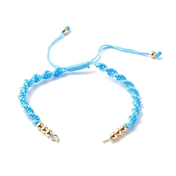 Deep Sky Blue Bracelet Making Accessories, with Braided Nylon Thread, Brass Beads & 304 Stainless Steel Jump Rings, Deep Sky Blue, 6-1/8x1/4 inch(15.7~28.5x0.5cm)