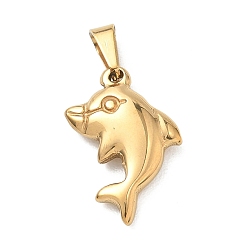 Doré  Pendentifs en acier inoxydable, avec 304 pinces à glace en acier inoxydable, charmes de dauphin, placage ionique (ip), or, 201mm, trou: 21x14x2.5 mm.