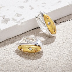 Золотой & Серебряный Двухцветные серьги-кольца с микропаве из прозрачных кубических цирконий из латуни, слеза со звездой, золотой и серебряный, 18.5x7.5 мм