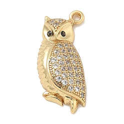 Настоящее золото 18K Стойка металлическая латунная микропрофилированная кубическая циркония подвески, долговечный, без свинца и без кадмия, сова прелести, реальный 18 k позолоченный, 22x9.5x4.5 мм, отверстие : 1.5 мм