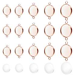 Розовое Золото Наборы для самостоятельного изготовления соединительных элементов, с плоскими круглыми соединительными настройками кабошон 304 из нержавеющей стали, чашки безель с краями, купольные прозрачные стеклянные кабошоны, розовое золото , 10~20x17~27x2 мм, отверстие : 1.6~2.5 мм, 20 шт / коробка