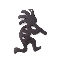 Metallgrau 304 Edelstahl Anhänger, Kokopelli, Metallgrau, 27.5x18.5x1 mm, Bohrung: 3.5 mm, Sprungring: 5x1 mm