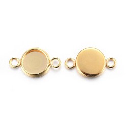 Real 24K Gold Plated 201 Stainless Steel Cabochon Connector Settings, Plain Edge Bezel Cups, Flat Round, Real 24K Gold Plated, Tray: 6mm, 13.5x8x1.5mm, Hole: 1.5mm