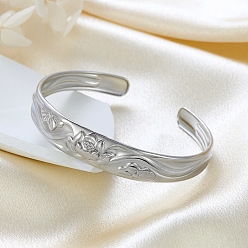 Нержавеющая Сталь Цвет 12мм 304 браслеты-манжеты из нержавеющей стали с цветком лотоса для женщин, цвет нержавеющей стали, внутренний диаметр: 2-1/4x1-7/8 дюйм (5.8x4.7 см)