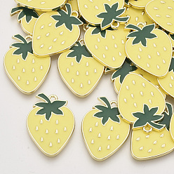 Желтый Подвески из эмали и сплава, золотой свет, клубника, желтые, 29x20x2 мм, отверстие : 1.8 мм