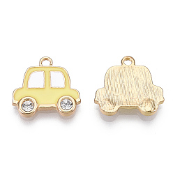 Лимонный шифон Подвески из эмали и сплава, с кристально горный хрусталь, золотой свет, автомобиль, лимонный шифон, 16.5x17.5x3 мм, отверстие : 1.6 мм