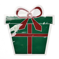 Grün Wiederverschließbare Plastikbeutel, Verpackungsbeutel in Form einer Weihnachtsgeschenkbox, Top-Selbstklebebeutel, grün, 15.1x15.1 cm, einseitige Dicke: 0.03cm