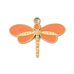 Коралловый 304 нержавеющей стальной эмали подвески, очарование стрекозы, золотые, коралл, 11.5x16x1.5 мм, отверстие : 1.2 мм