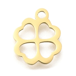 Настоящее золото 14K Ионное покрытие (ip) 304 брелоки из нержавеющей стали, клевер очарование, реальный 14 k позолоченный, 13x11x1 мм, отверстие : 1.6 мм