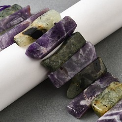 Смешанные камни Природный аметист и пренита бисер пряди, прямоугольные, Топ пробуренной, 22~60x6~14x6~9 мм, отверстие : 1.5~2 мм, около 17~22 шт / нитка, 7.48''~8.07'' (19~20.5 см)