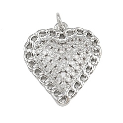Платина Латунные микро проложить кубического циркония подвески, с целью перехода в кольце, сердце прелести, стойки покрытие, долговечный, без свинца и без кадмия, платина, 22.5x20.5x4 мм, отверстие : 3 мм