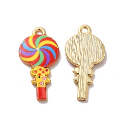 Colorful Alloy Enamel Pendants, Golden, Lollipops Charm, Colorful, 24x12x2mm, Hole: 1.5mm