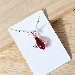 Dark Red Ocean Handmade Lampwork Whale Pendant 201 Stainless Steel Cable Chain Necklaces, Stainless Steel Color, Dark Red, 17.72 inch(45cm)