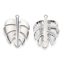 Platinum Alloy Pendants, Cadmium Free & Lead Free, Monstera Leaf Charms, Platinum, 44x33.5x2.5mm, Hole: 2.5mm