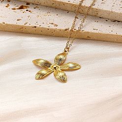 Цветок 304 ожерелья с подвесками из нержавеющей стали для женщин, золотые, цветок, 15.75 дюйм (40 см), Кулон : 30x30 мм