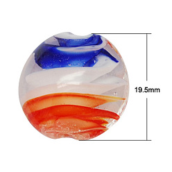 Синий Бусины лэмпворк , плоско-круглые, синие, 19.5x20x10 мм, отверстие : 2.5 мм