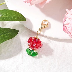 Красный Фрукты в горшках из искусственной императорской яшмы и стеклянных бусин подвесные украшения, с 304 из нержавеющей стали Lobster Claw застежками, красные, 45 мм