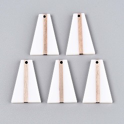 Белый Кулоны из непрозрачной смолы и дерева, трапециевидные, белые, 36.8x24.2x3.5 мм, отверстие : 2 мм
