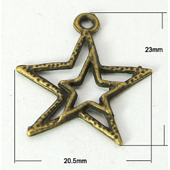 Античная Бронза Сплавочные подвески тибетского стиля, без кадмия, без никеля и без свинца, античная бронза, звезда, Рождество, длиной около 23 мм , шириной 20.5 мм , толщиной 2 мм , отверстие : 1.5 мм