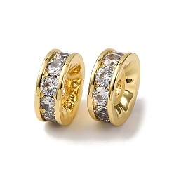 Настоящее золото 18K Латунные микро проложить кубического циркония бусы, круглые, стойки покрытие, долговечный, без свинца и без кадмия, реальный 18 k позолоченный, 12x4.5 мм, отверстие : 2.5 мм