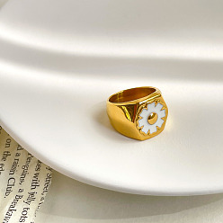 Flower 304 Stainless Steel Enamel Finger Rings for Women, Flower, US Size 7(17.3mm)