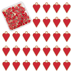 Red 100Pcs Alloy Enamel Pendants, Golden, Heart, Red, 13.5x10x2mm, Hole: 1.5mm
