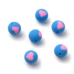 Стально-синий Бусины из полимерной глины , круглые с сердца шаблона, стальной синий, 8 мм, отверстие : 1.5 мм