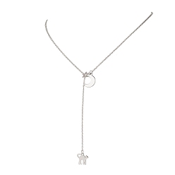 Cat Shape 304 из нержавеющей стали ожерелья Lariat, цвет нержавеющей стали, не тускнеет, форма кошки, 20.87 дюйм (53 см), Кулон : 12.5x12 мм
