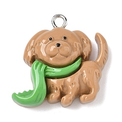 Собака Подвески из непрозрачной смолы на рождественскую тематику, с железной платиной петлей, собака, 25x21x10 мм, отверстие : 2 мм