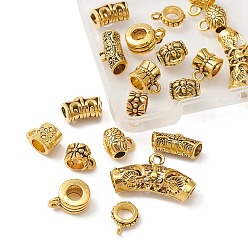 Античное Золото 20шт 10 стиль тибетский сплав трубы поручни, петля под залог, трубка, античное золото , 9.5~15x7~13x3.5~7 мм, отверстие : 1.2~1.8 мм, внутренний диаметр: 3.2~4.8 мм, 2 шт / стиль