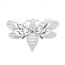 Платина Латунные кристаллы стразы 3d пчела соединительные подвески, гравированные металлические украшения, без кадмия, без никеля и без свинца, платина, 34~34.5x51x6 мм, отверстие : 2 мм
