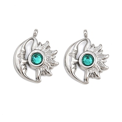 Синий Циркон 304 из нержавеющей стали горный хрусталь подвески, подвески-камни со звездами и луной, май, цвет нержавеющей стали, синий циркон, 19.5x16x3.5 мм, отверстие : 1.6 мм